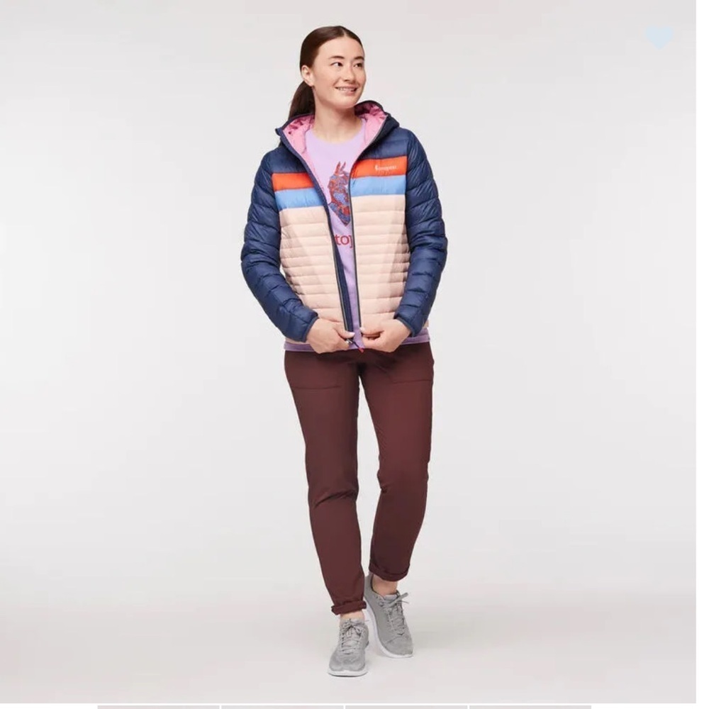 Cotopaxi Women's XL Fuego Hooded Down Jacket Ink Rosewood Pink Blue NWT - Picture 9 of 12